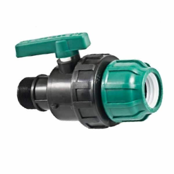 Шаровый кран ПНД компрессионный муфта-наружная резьба 50х1 1/4" Poelsan (Турция)