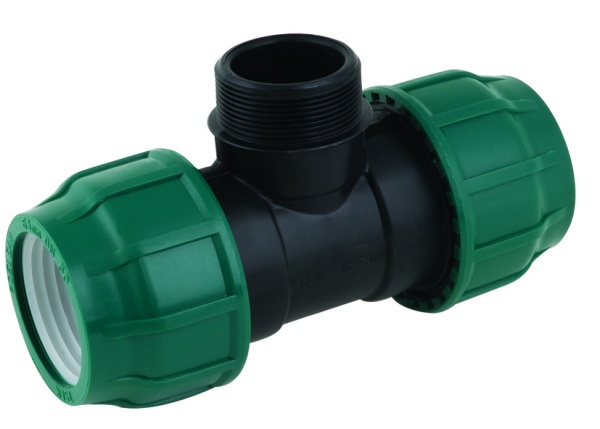 Тройник ПНД компрессионный с наружной резьбой 63х1 1/4"х63 Poelsan (Турция)